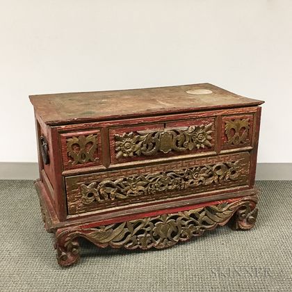 Asian Carved and Painted Wood Chest