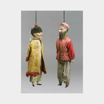 Two Continental Polychrome Wood Puppets