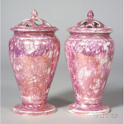 Pair of Wedgwood Pink Lustre Potpourri Vases and Covers