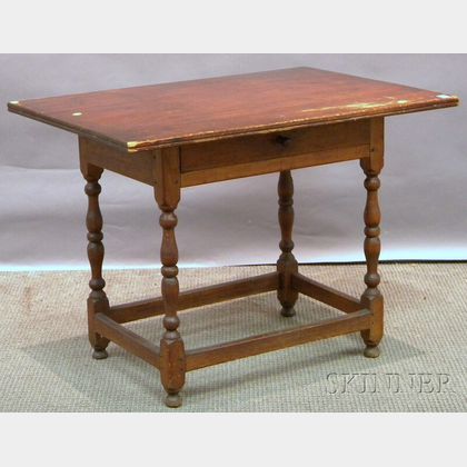 William & Mary Maple and Birch Stretcher-base Tavern Table with Drawer