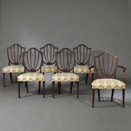 Set of Twelve Federal Carved Mahogany Shield-back Dining Chairs