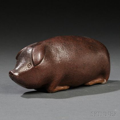 Molded and Incised Pig-form Pottery Flask