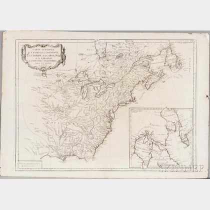 North American, East Coast, Newfoundland to the Carolinas. Jean Baptiste Bourguignon DAnville (1697-1782) Carte Generale du Canada, de 