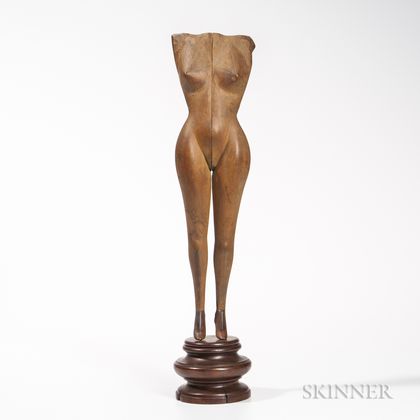 Carved Wooden Nude Female Torso