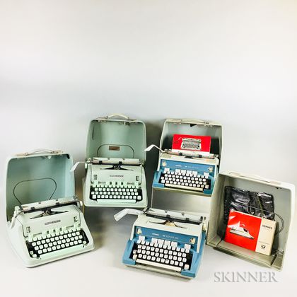 Four Cased Hermes 3000 Blue-Green Typewriters