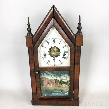 Miniature Waterbury Mahogany Veneer Steeple Clock