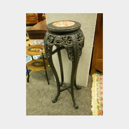 Chinese Marble-top Carved Hardwood Stand. 