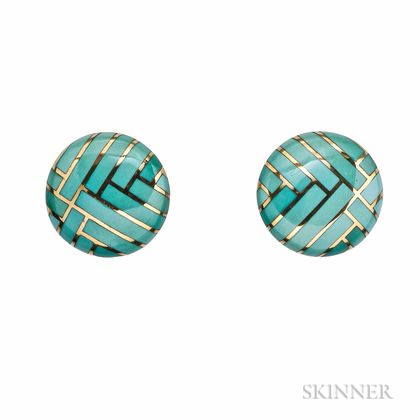 18kt Gold and Turquoise Earclips, Angela Cummings