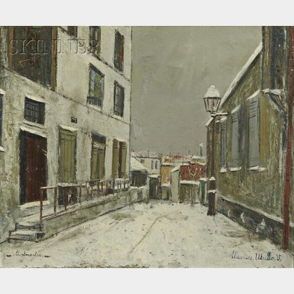 Maurice Utrillo (French, 1883-1955) Impasse trainee sous la neige à Montmartre