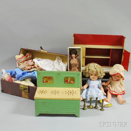 Assorted Vintage Dolls, Doll Furniture, and Doll Clothing
