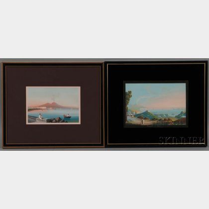 Italian School, 19th/20th Century Two Framed Views of the Bay of Naples