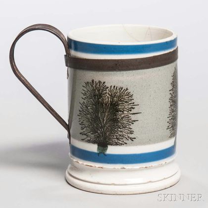 Mocha-decorated Whiteware Mug with Make-do Handle