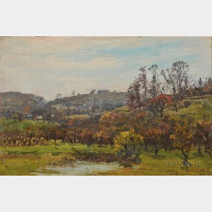 John Joseph Enneking (American, 1841-1916) Hillside Landscape and Farm
