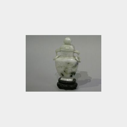 Chinese Pale Green Jade Covered Jar and Three Soapstone Seals. 