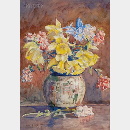 Florence W. Snyder (American, 20th Century) Two Still Lifes: Daffodils in an Oriental Vase