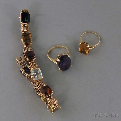 Three Gold Gem-set Jewelry Items