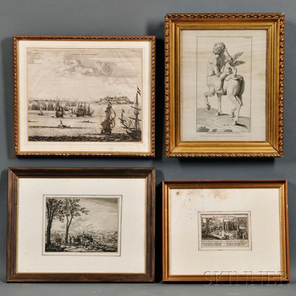 Four Framed European Prints:, Daniel Nikolaus Chodowiecki (German, 1726-1801),Untitled Battlefield; John Ogilby (British, 1600-1676) O