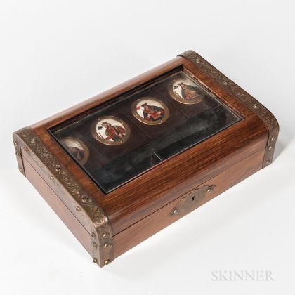 Rosewood Veneer, Faux Rosewood-grained, and Metal-mounted Game Box