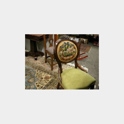 Needlepoint Upholstered Parlor Chair and a Set of Four Caned Seat Side Chairs. 