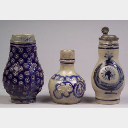 Three Westerwald-type Blue Glazed Stoneware Items