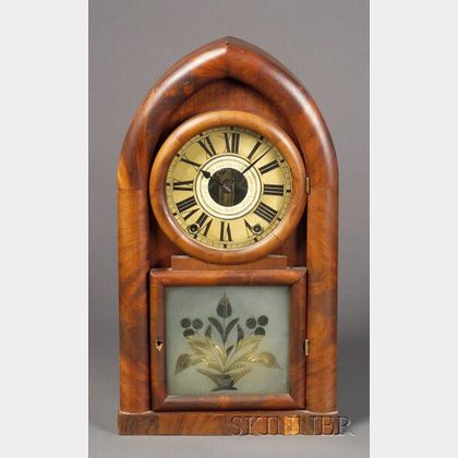 Mahogany Veneered Round Gothic Shelf Clock