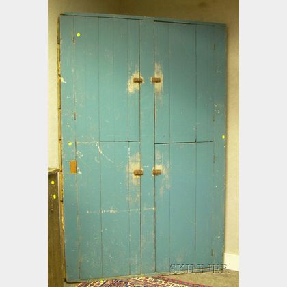 Blue-painted Beadboard Four-Door Corner Cupboard