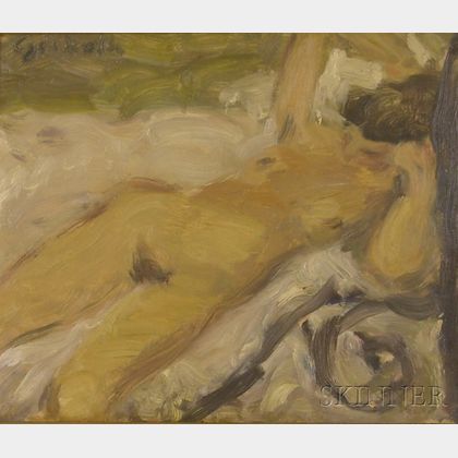 Framed Oil on Masonite Study of a Reclining Nude