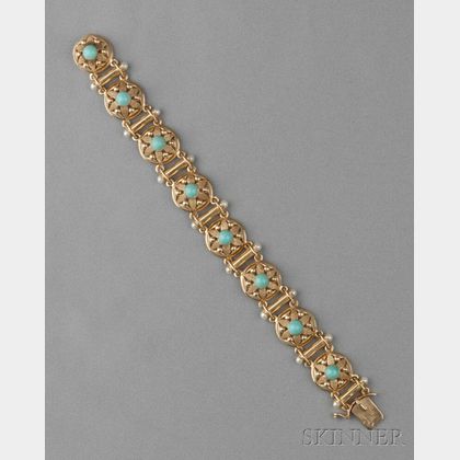 14kt Gold, Turquoise, and Cultured Pearl Bracelet