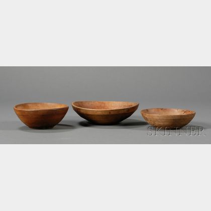 Three Turned Wooden Bowls