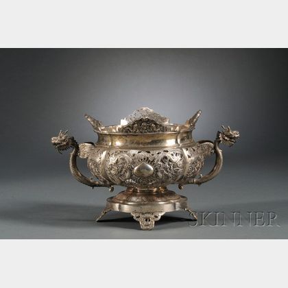 Chinese Export Reticulated Silver Center Bowl