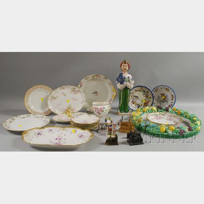 Eighteen Pieces of Assorted Decorated Ceramics and Eight Resin European Cathedral Figures