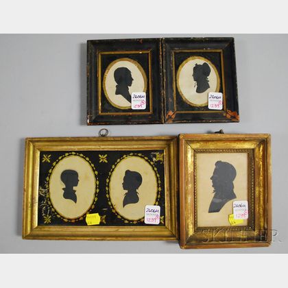 Five Framed Miniature 19th Century Hollow-cut Silhouettes