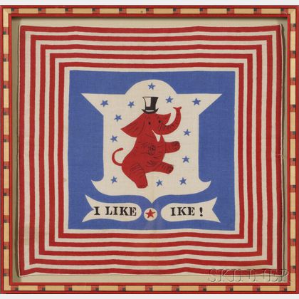 Framed "I Like Ike" Printed Cotton Presidential Campaign Handkerchief