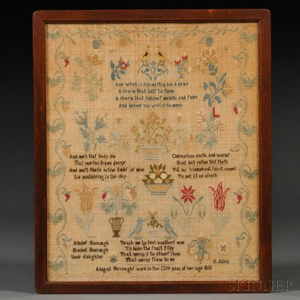 Framed Early 19th Century Silk Needlework Sampler