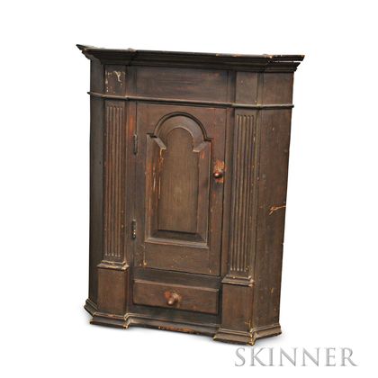 Brown-painted and Paneled Hanging Wall Cupboard