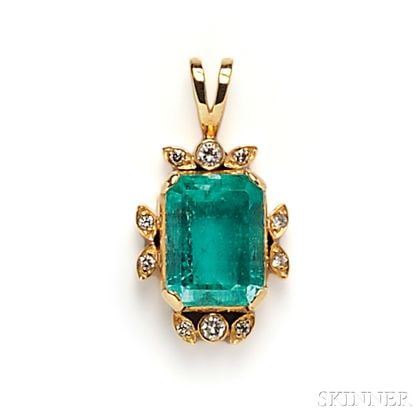 18kt Gold, Emerald, and Diamond Pendant