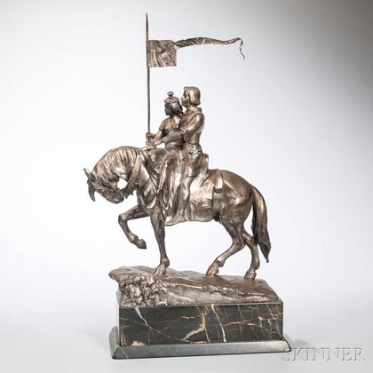 Julius Schmidt-Felling (German, 1895-1930) Silvered Bronze Figure of a Couple on Horseback
