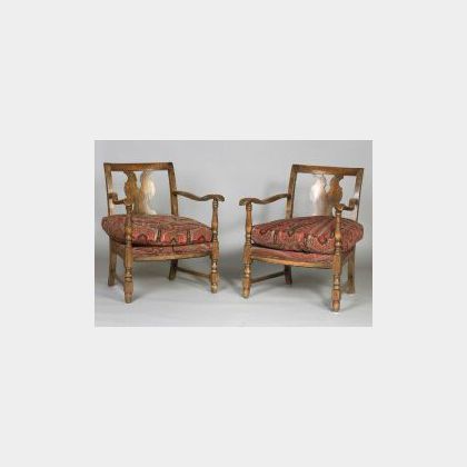 Pair of Continental Beechwood Armchairs