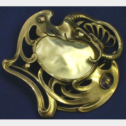 German Art Nouveau Style Silver Amethyst and Pearl Buckle. 