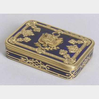 Interesting Continental Blue Enamel and Yellow Gold Snuffbox