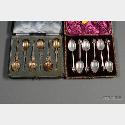 Three Boxed Sets of Silver Demitasse Spoons