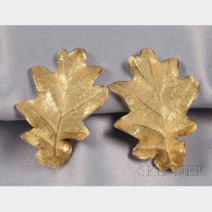 18kt Gold Oak Leaf Earclips, John Iverson