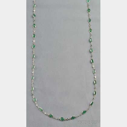 18kt White Gold, Emerald, and Diamond Necklace