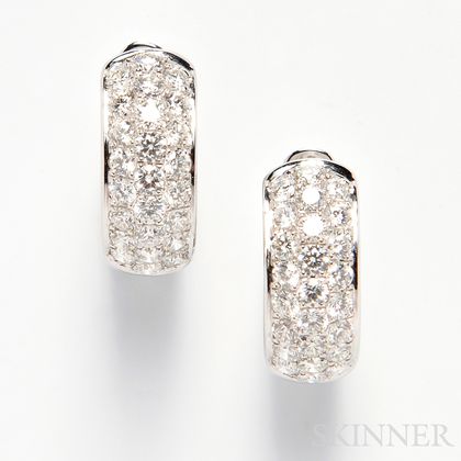 18kt White Gold and Diamond Huggie Earclips