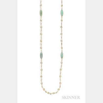 Art Nouveau 14kt Gold and Turquoise Long Chain