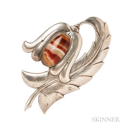 Large Sterling Silver and Banded Agate Brooch, Georg Jensen