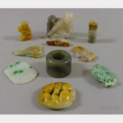 Ten Carved Jade Pendants and Other Items