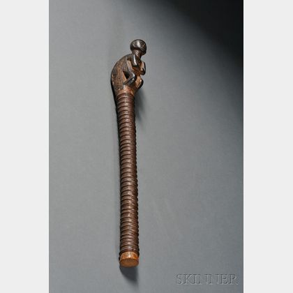 African Carved Wood and Metal Drum Beater