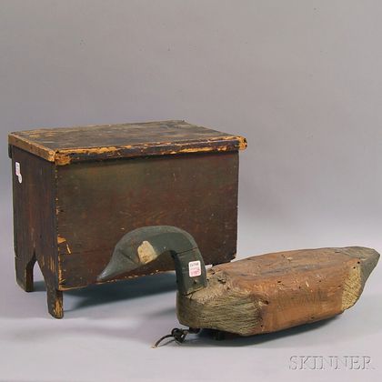 Diminutive Brown-painted Six-board Chest and a Carved Working Canada Goos