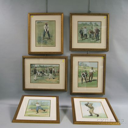 Twelve Arthur Burdett Frost (American, 1851-1928) Framed Reproduction Golfing Prints